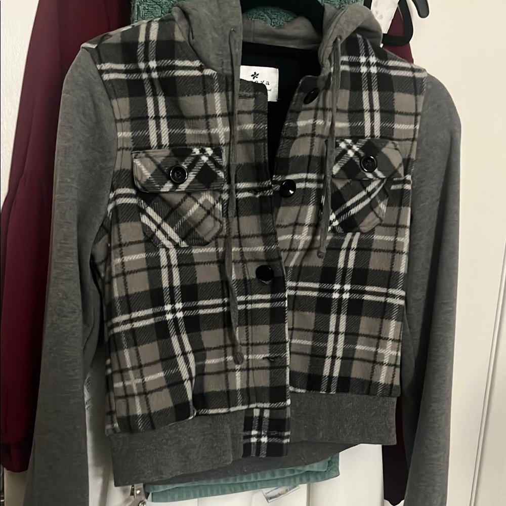 Papaya Gray Plaid Hooded Sweater